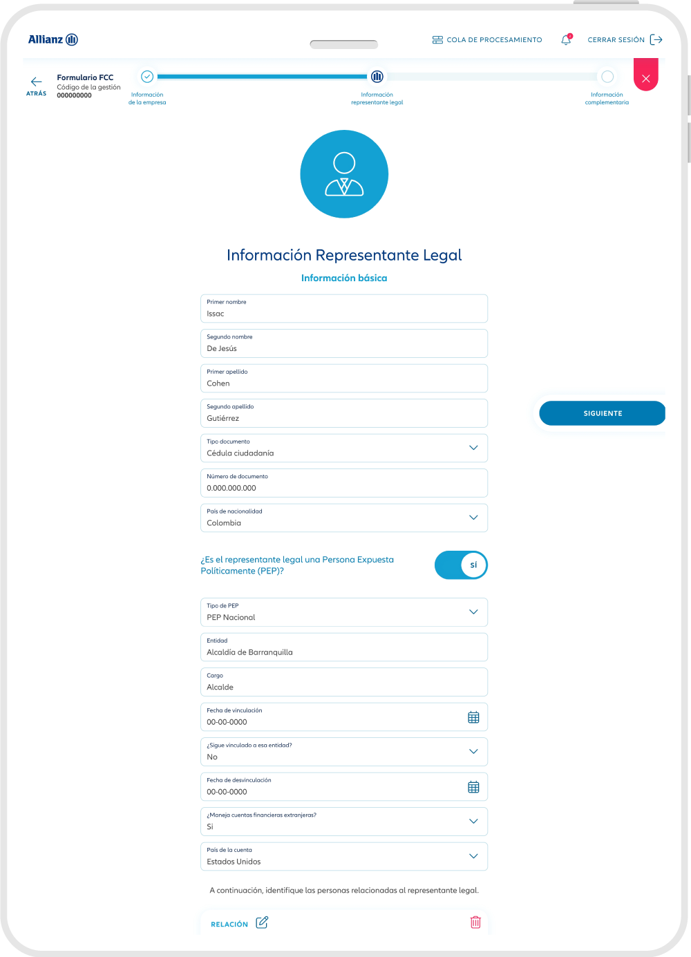 Interfaz de Allianz FCC