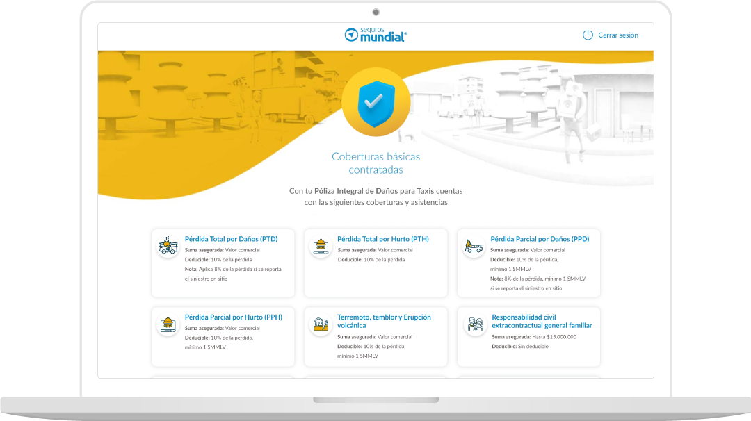 Interfaz de Seguros Mundial Taxi